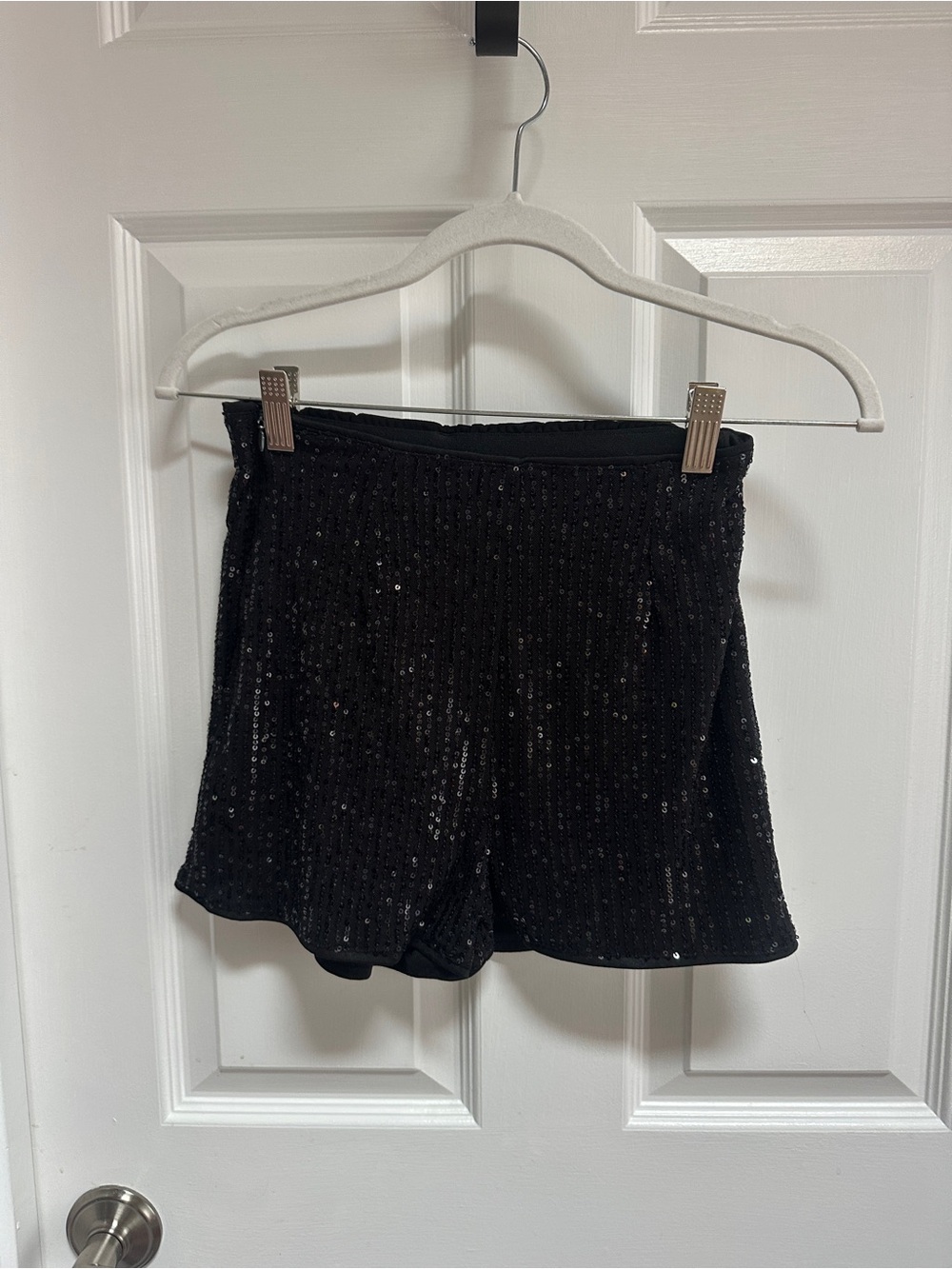 Black Sequin High-Waist Shorts